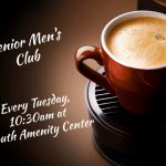 Picture of a coffee mug with senior men's club date and time