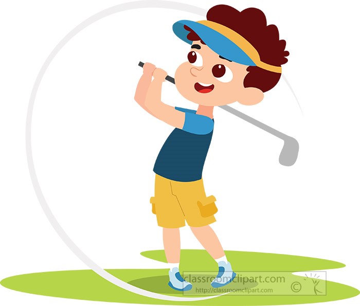 Cartoon kid swinging golf club