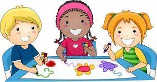 Three Cartoon Children doing arts and crafts