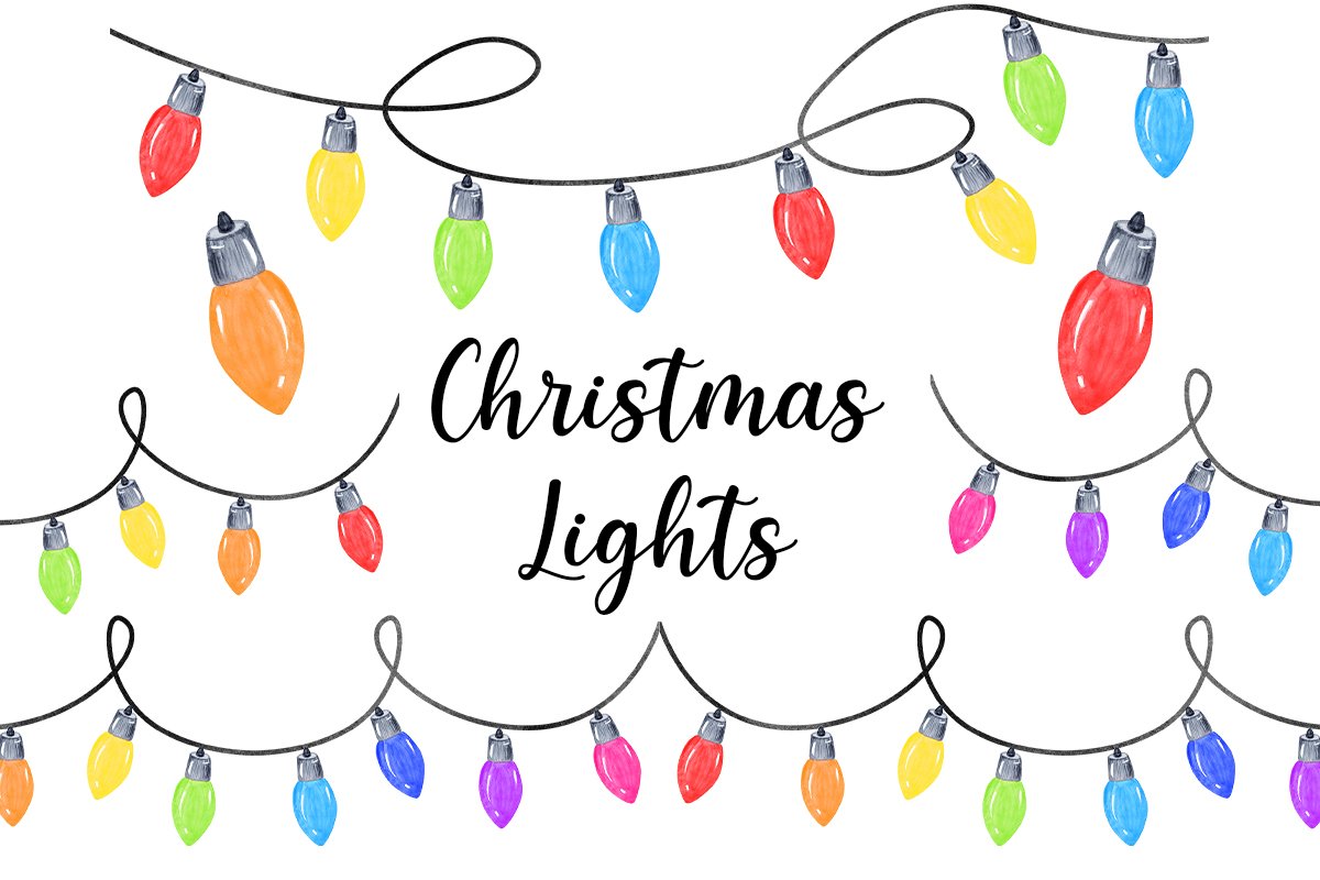 clip art of colored christmas lights with the words christmas lights written in the center